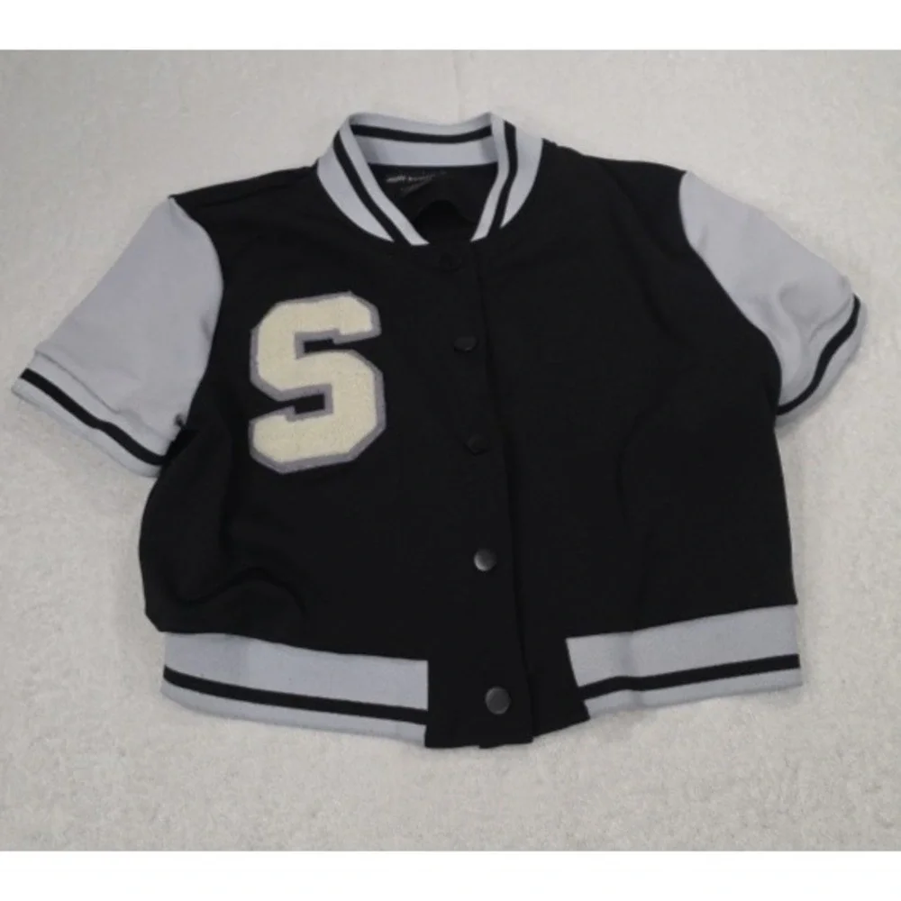 Massmode Varsity Short Sleeve Jacket Black/Gray Size Large 